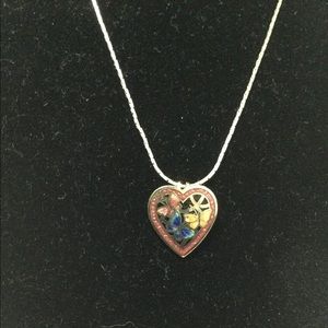 Vintage Triple Butterfly Cloisonné Heart Necklace